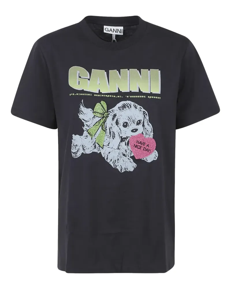Ganni T-Shirt mit grafischem Print - Grau Grau