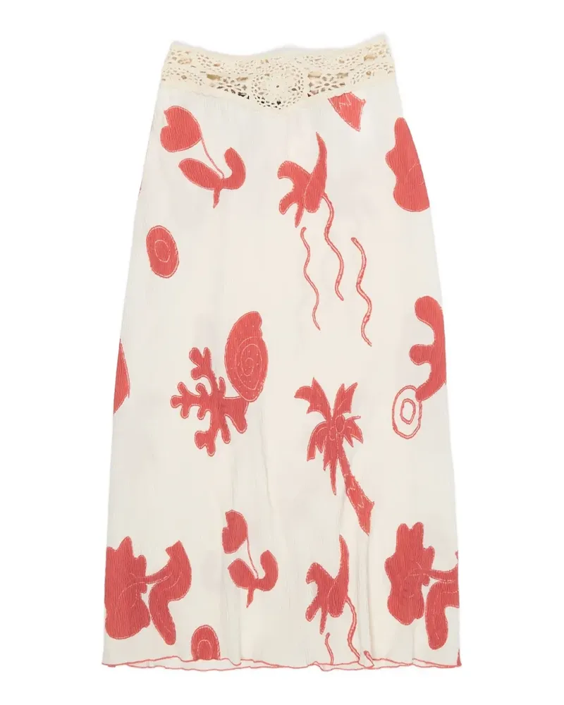 BIMBA Y LOLA Gehäkelter Rock mit grafischem Print - Weiß Weiß