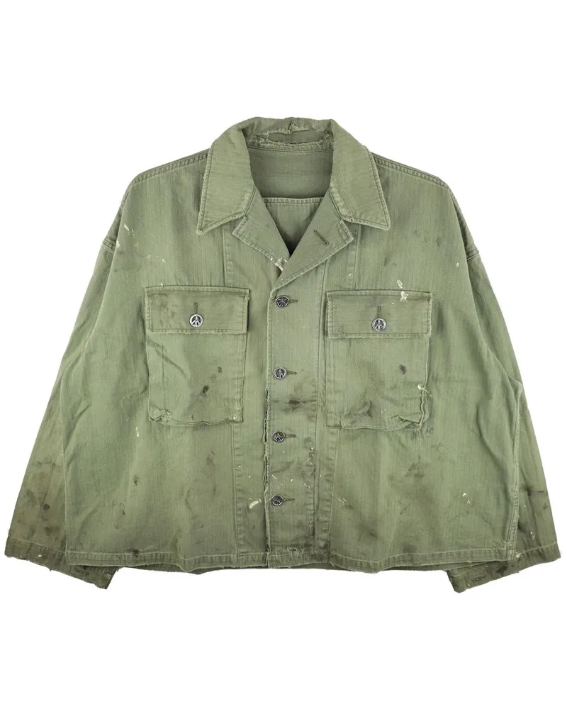READYMADE Hemdjacke mit Fischgrätenmuster - Grün Grün