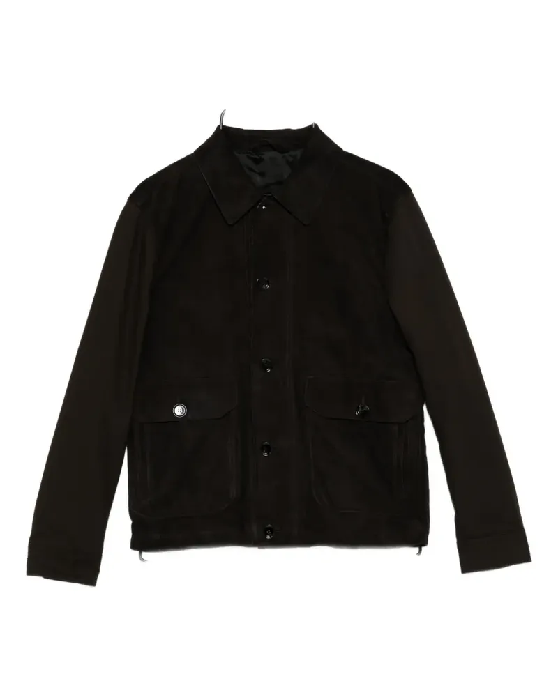 Brioni collared leather jacket - Braun Braun