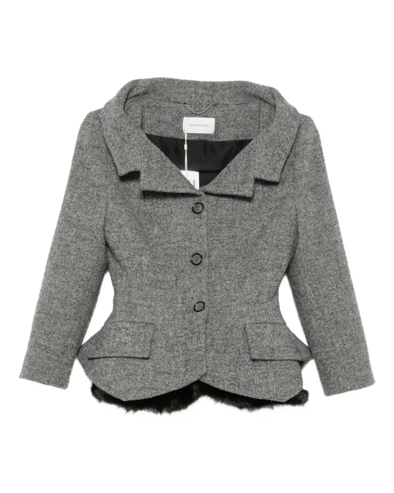 Magda Butrym Blazer mit Fischgrätenmuster und Faux Fur-Besatz - Grau Grau