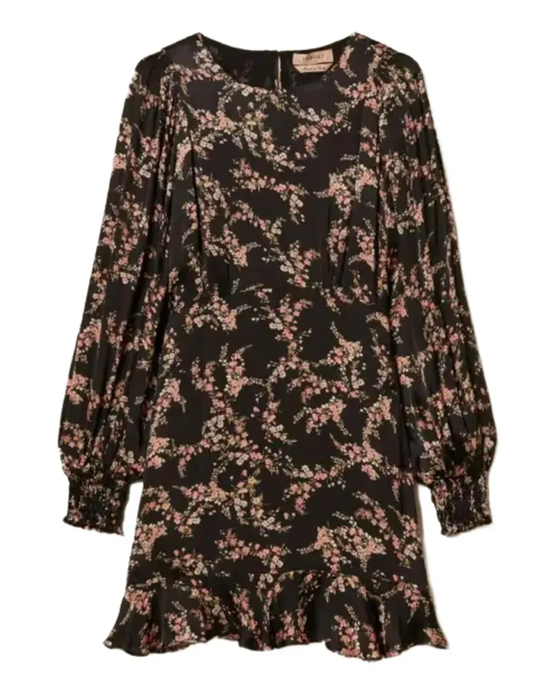 Twin-Set floral-print ruffled mini dress - Schwarz Schwarz