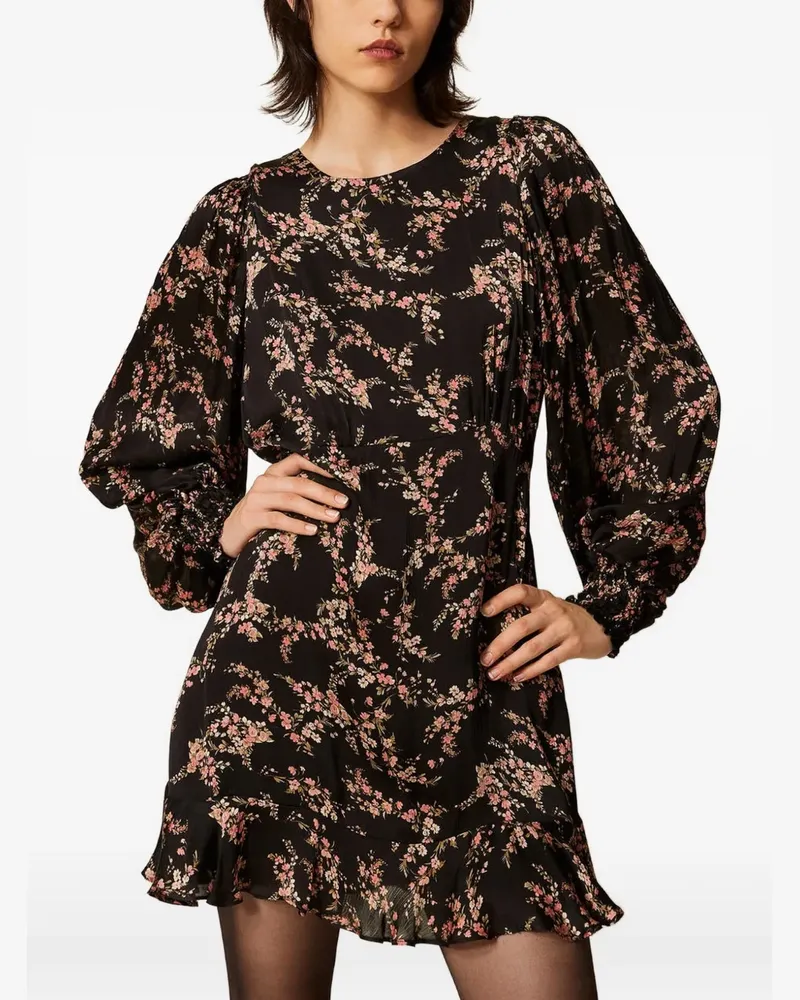 Twin-Set Gerüschtes Minikleid mit Blumenprint - Schwarz Schwarz