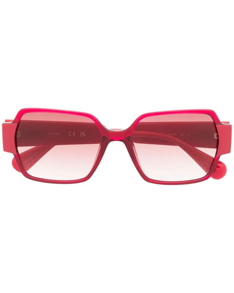 MAX&Co. Eckige Sonnenbrille mit Logo-Schild - Rot Rot