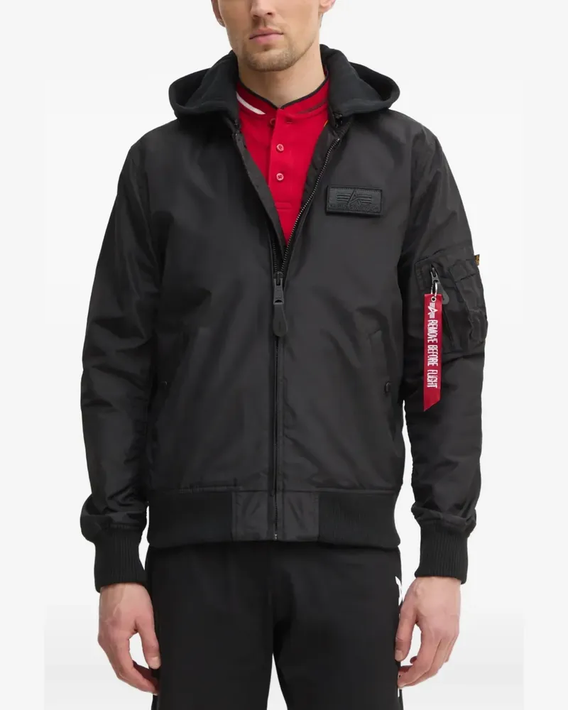 Alpha Industries Kapuzenjacke mit Logo-Applikation - Schwarz Schwarz
