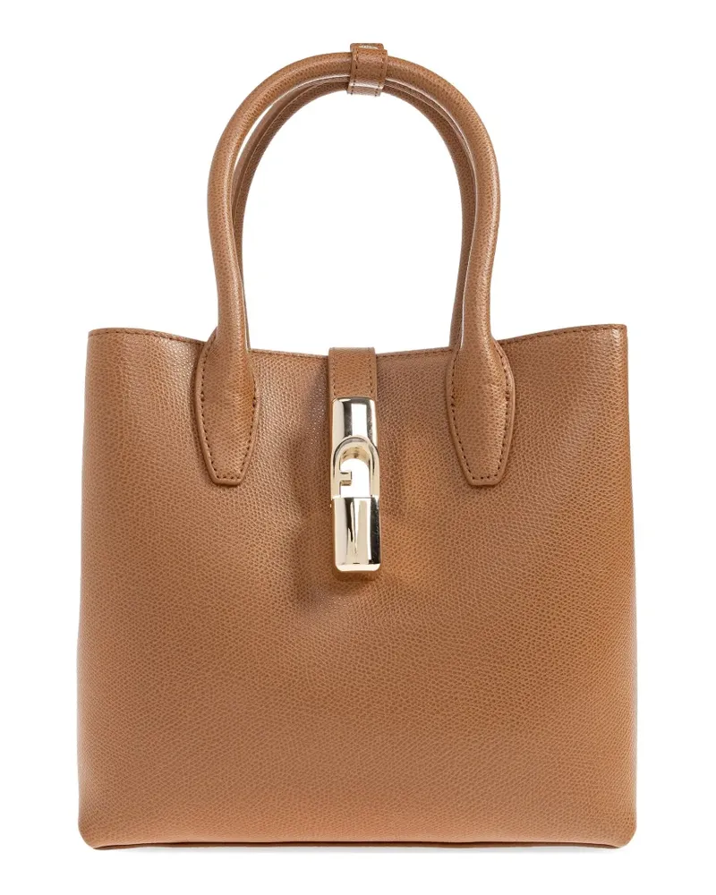 Furla Goccia top-handle lock leather small tote bag - Braun Braun