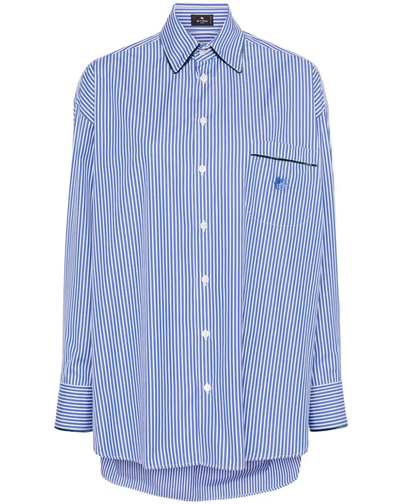 Etro Gestreiftes Hemd mit Logo-Stickerei - Blau Blau
