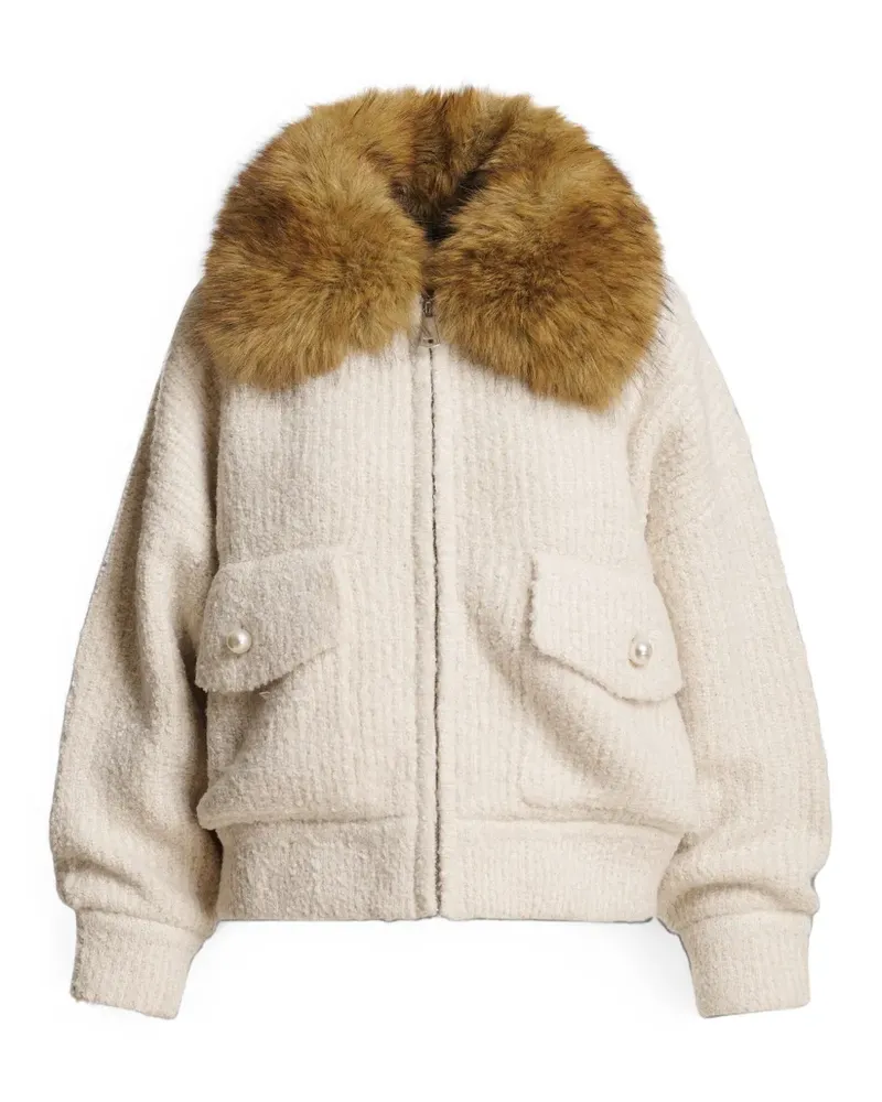 Essentiel Kanada Bouclé-Cardigan mit Faux Fur-Kragen - Nude Nude