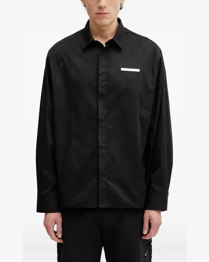 Heliot Emil Alsoran perforated-detail logo-plaque shirt - Schwarz Schwarz