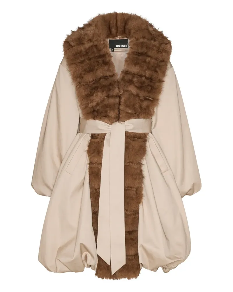 ROTATE Birger Christensen Mantel mit Faux-Fur-Kragen - Nude Nude