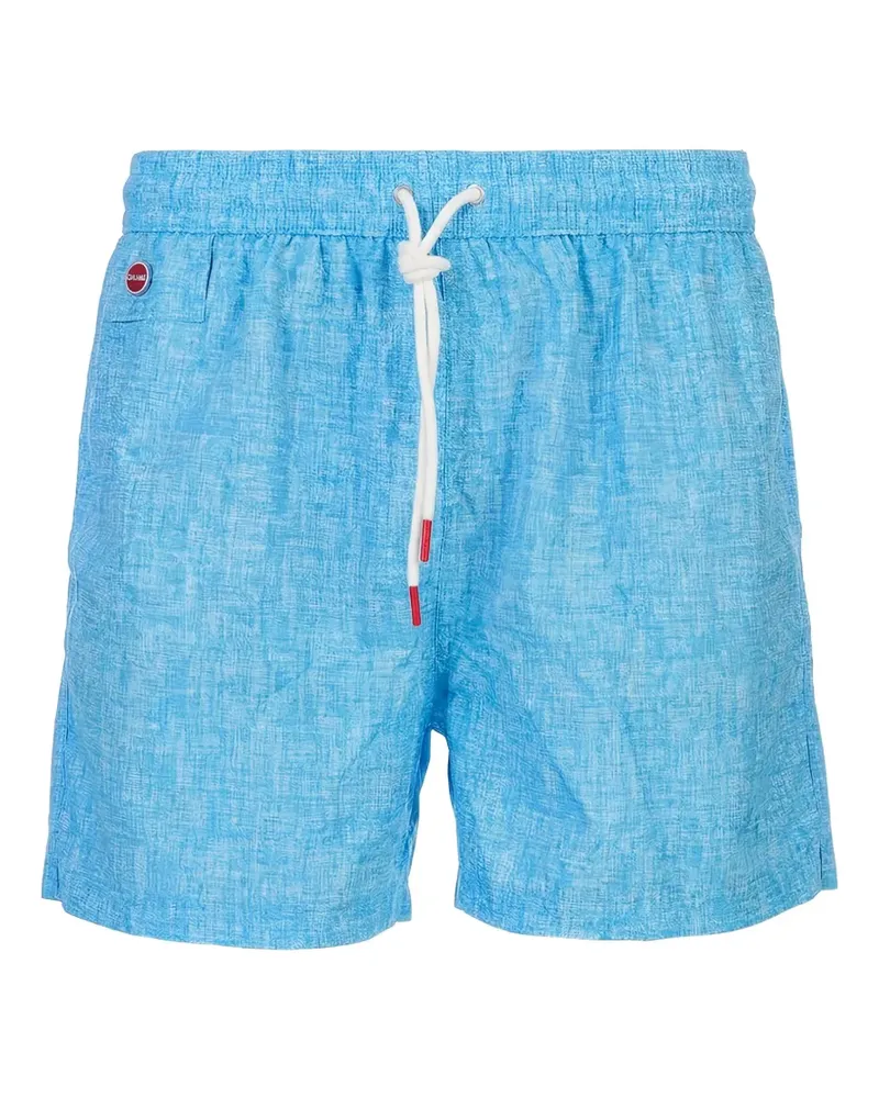 Kiton crosshatch-pattern drawstring swim shorts - Blau Blau