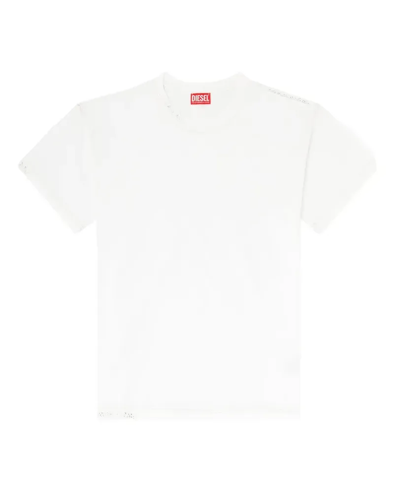Diesel T-Shirt mit ausgefransten Kanten und Kristalldetails - Weiß Weiß