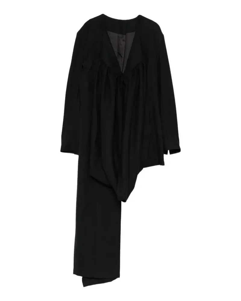 Yohji Yamamoto Geraffter Mantel - Schwarz Schwarz