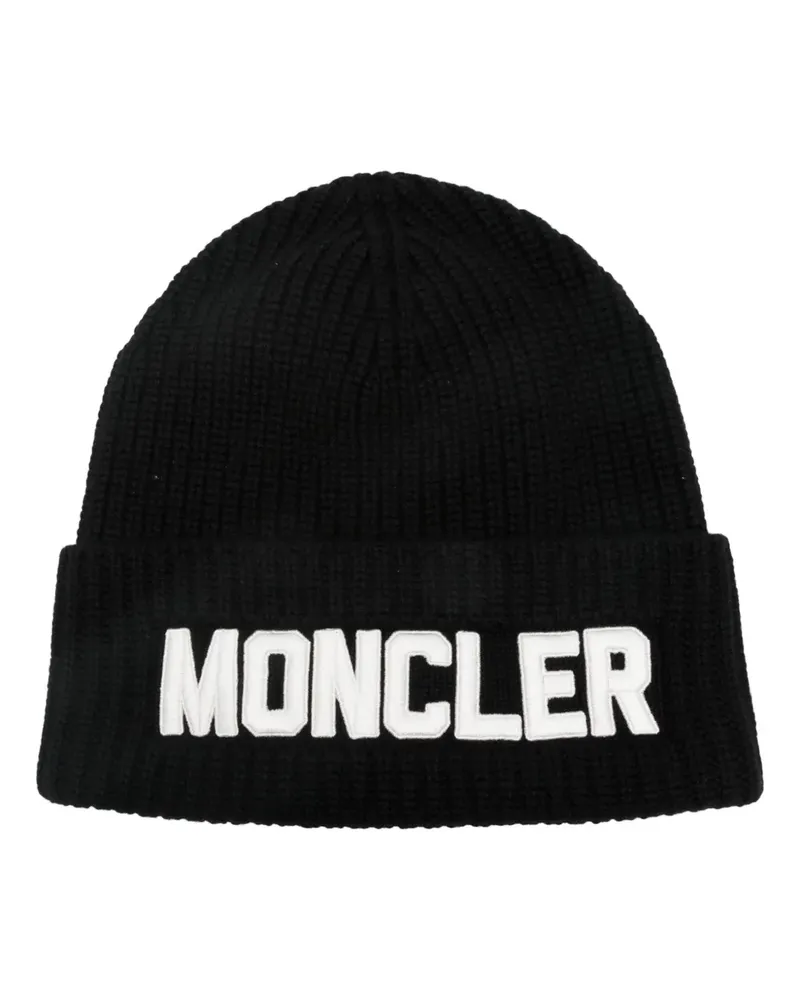 Moncler Gerippte Mütze mit Patch - Schwarz Schwarz