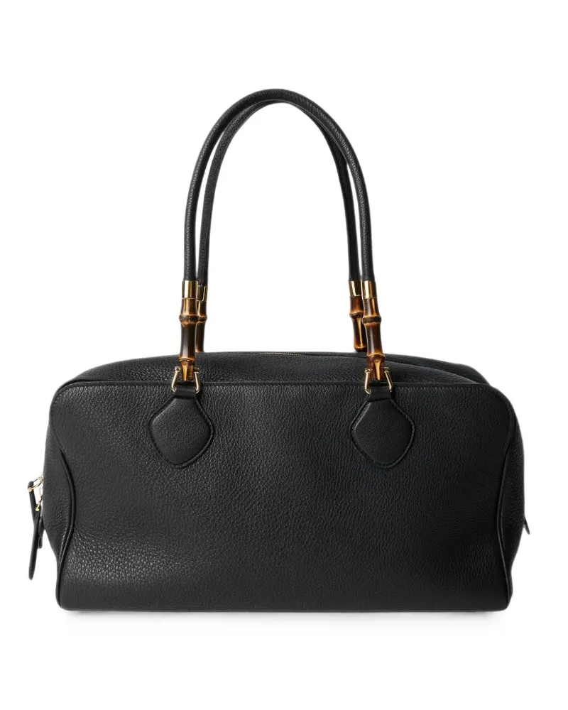Gucci large Boston bamboo-detail leather tote bag - Schwarz Schwarz