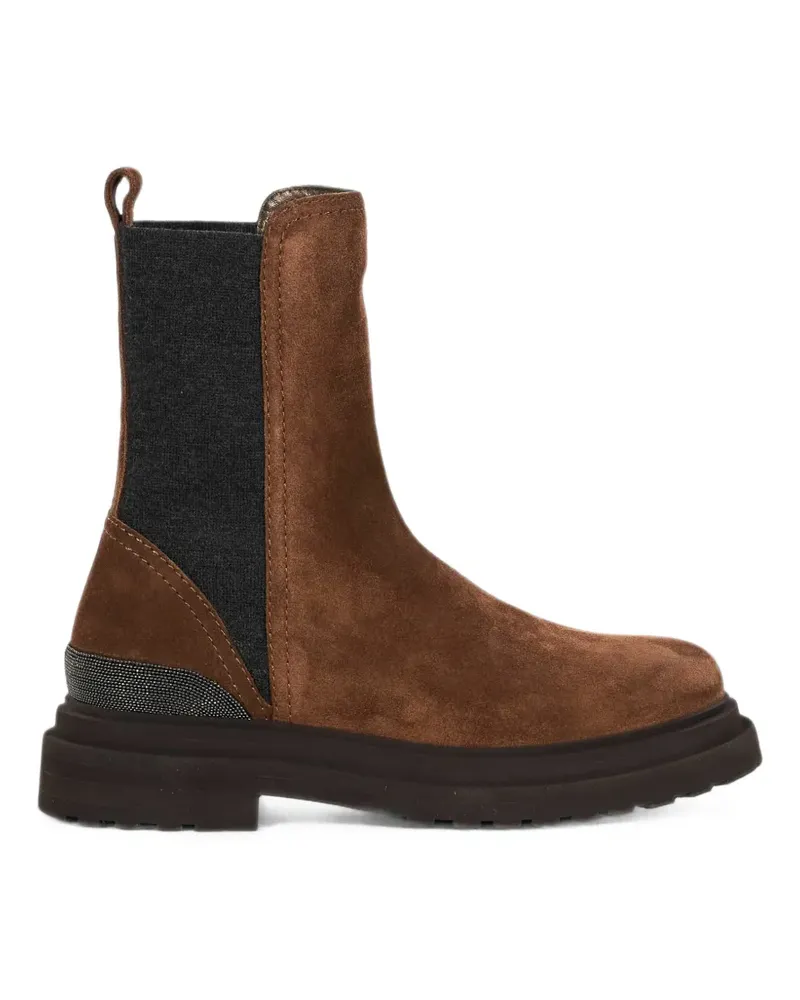 Brunello Cucinelli monili-embellished suede ankle boots - Braun Braun
