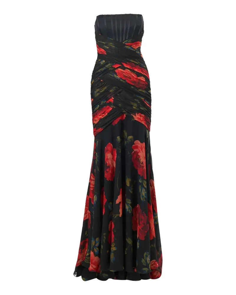 Carolina Herrera New York Bustier-Robe mit Rosen-Print - Schwarz Schwarz