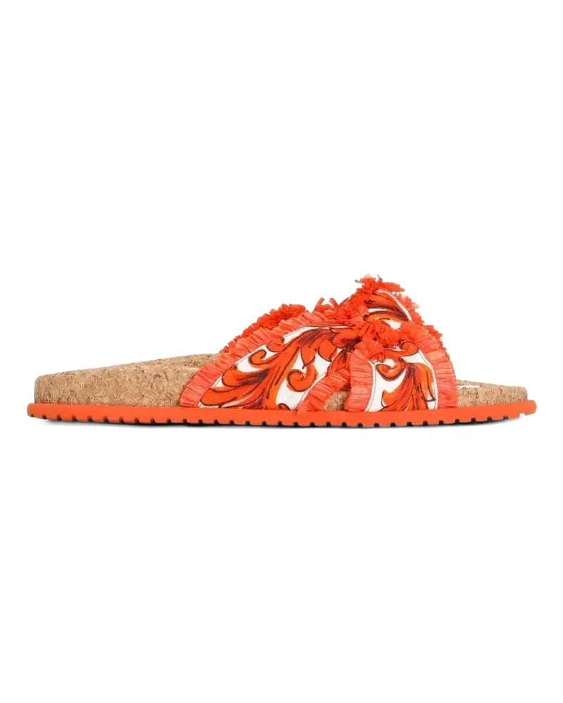 Dolce & Gabbana Flache Brokat-Slipper mit Majolika-Print - Orange Orange