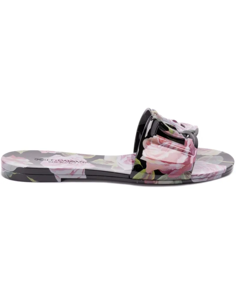Dolce & Gabbana Pantoletten mit Rosen-Print - Schwarz Schwarz