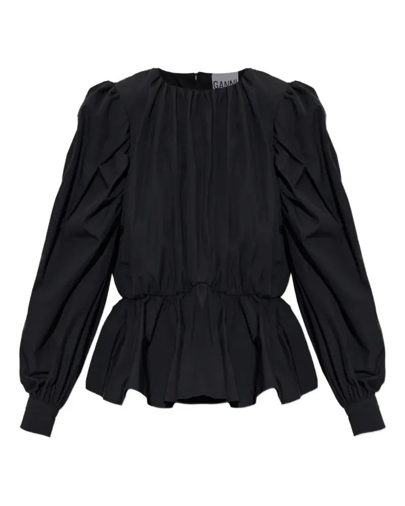 Ganni Bluse mit Puffärmeln - Schwarz Schwarz