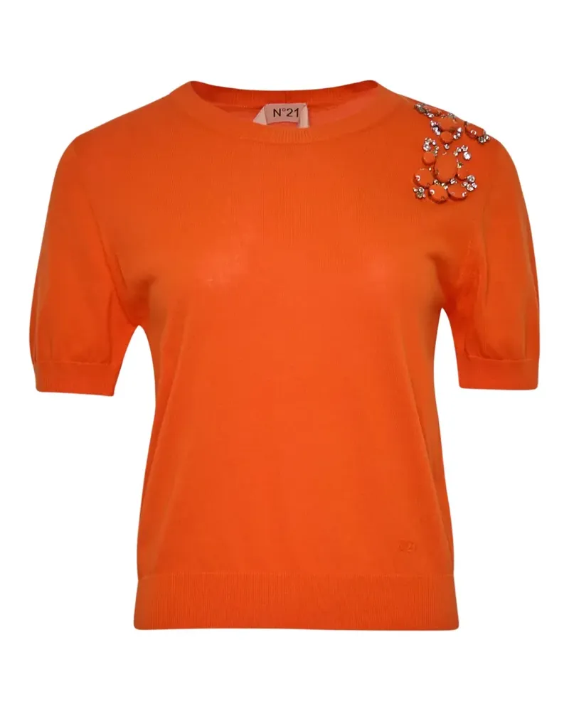N° 21 crystal-embellished short-sleeve sweater - Orange Orange