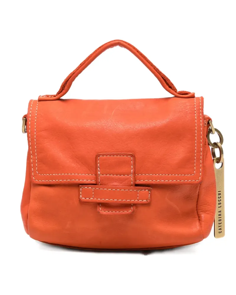 Caterina Lucchi small Maria crackled-effect tote bag - Orange Orange