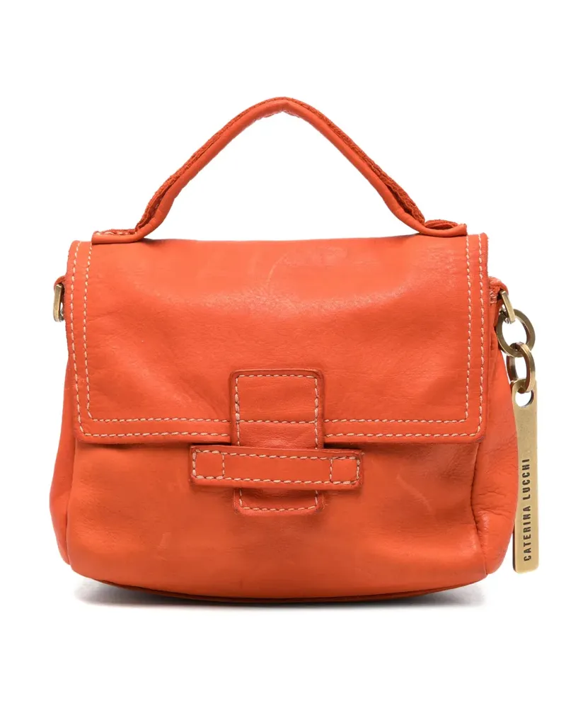 Caterina Lucchi small Maria crackled-effect tote bag - Orange Orange