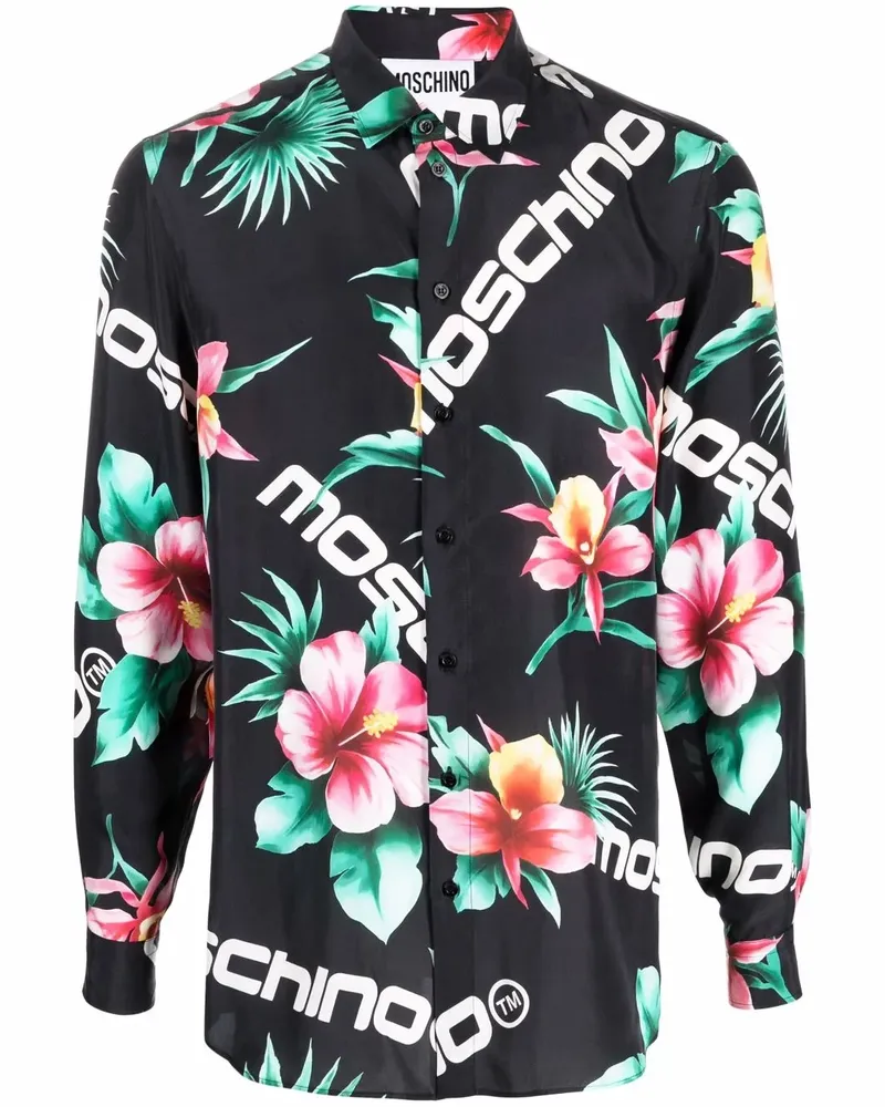Moschino Seidenhemd mit Blumen-Print - Schwarz Schwarz