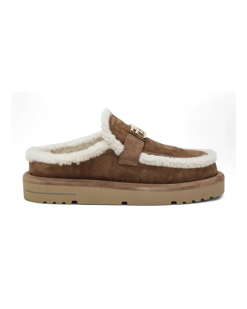 Fendi FF-motif shearling-trim mules - Braun Braun