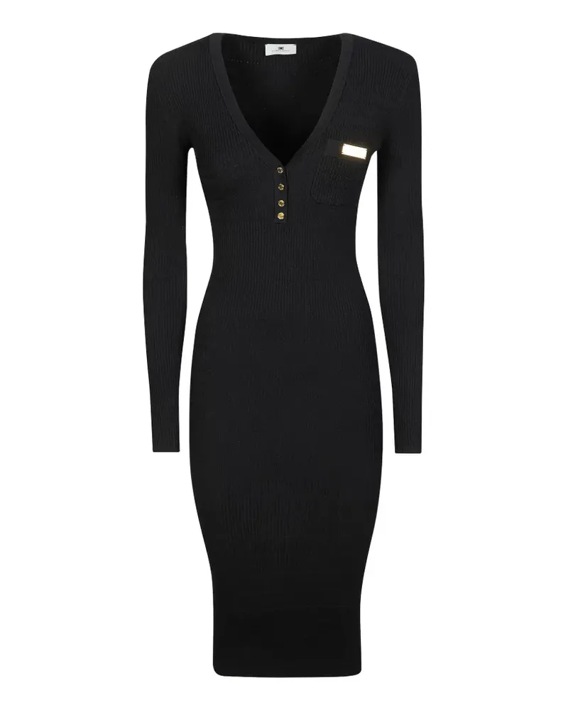Elisabetta Franchi V-neck button midi dress - Schwarz Schwarz