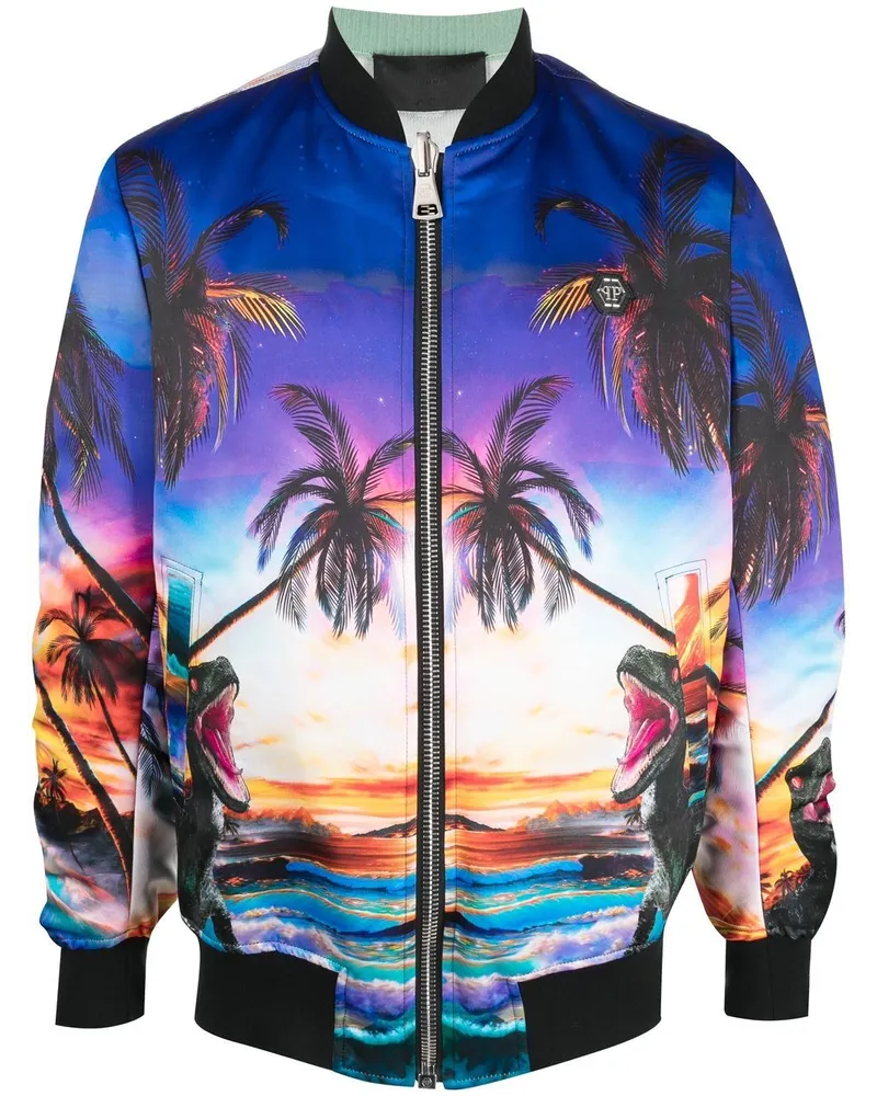 Philipp Plein Bomberjacke mit Hawaii-Print - Blau Blau