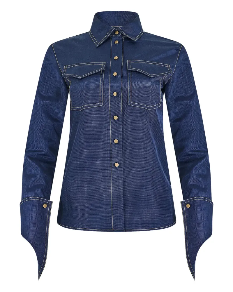 Rosie Assoulin cuff button ridged top - Blau Blau