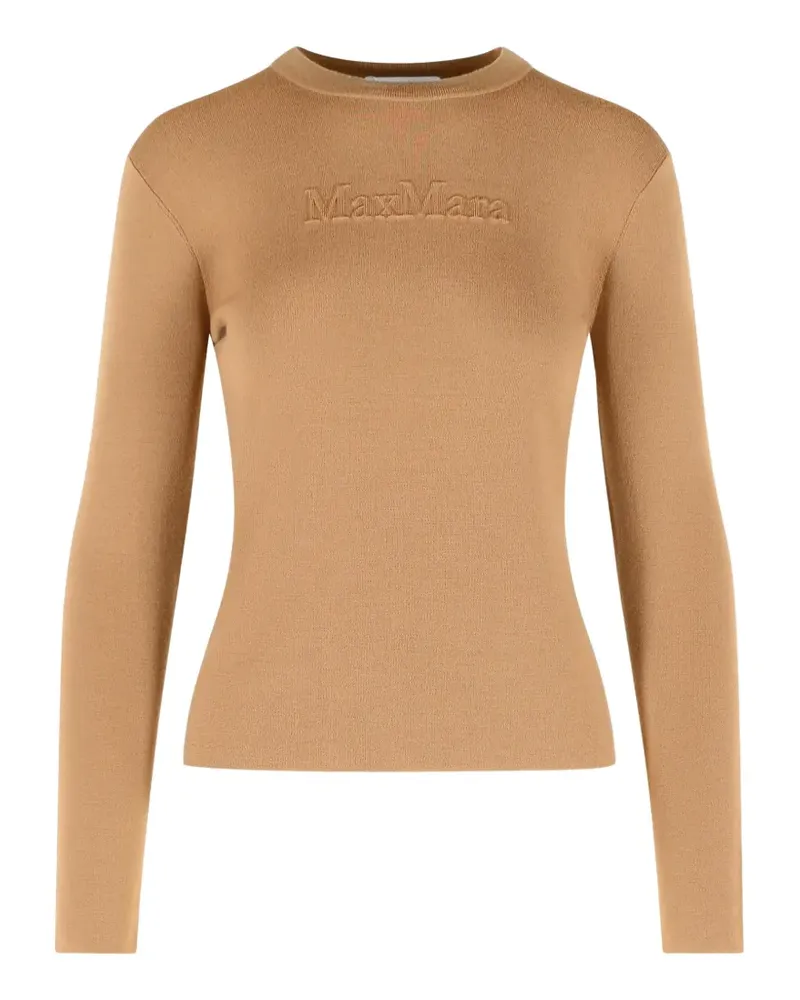 Max Mara embossed-logo crew-neck virgin wool T-shirt - Braun Braun