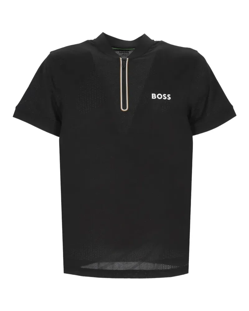 HUGO BOSS perforated zip-up polo shirt - Schwarz Schwarz