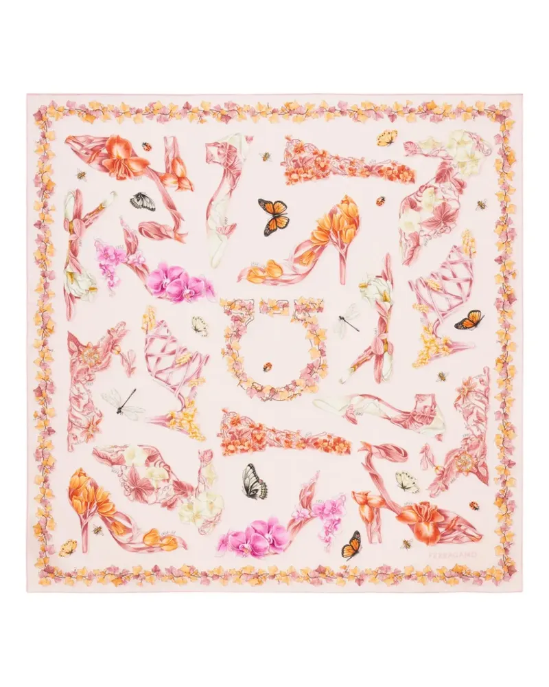 Ferragamo Eden shoes-print silk scarf - Rosa Rosa