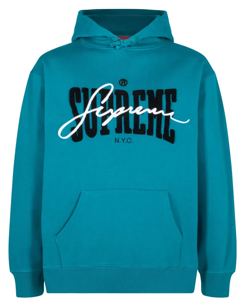 Supreme Being SS 22 Dark Teal Hoodie mit Chenille-Stickerei - Blau Blau