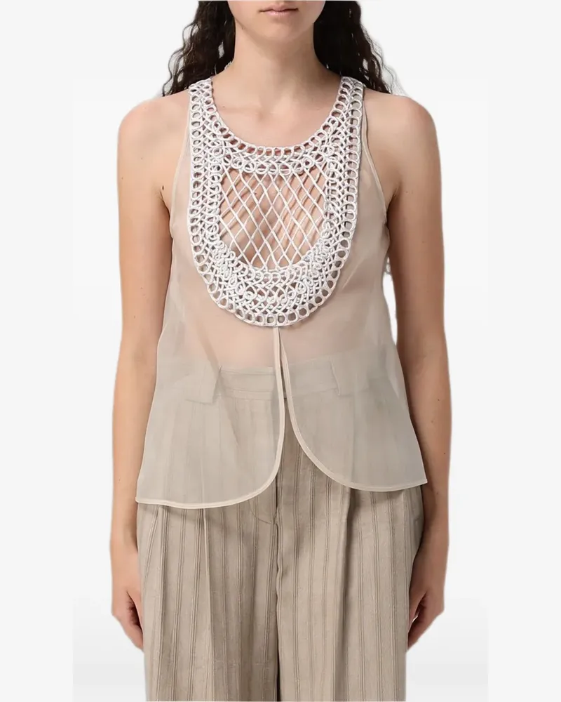 Emporio Armani Tüllbluse mit Makramee-Einsatz - Nude Nude