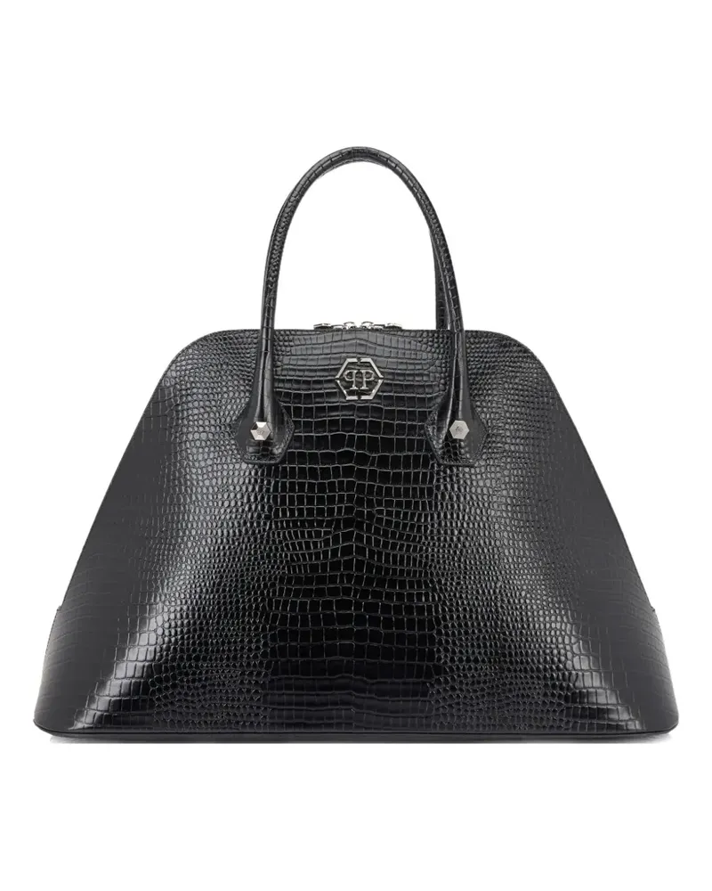 Philipp Plein Große Majestic Schultertasche mit Kroko-Print - Schwarz Schwarz