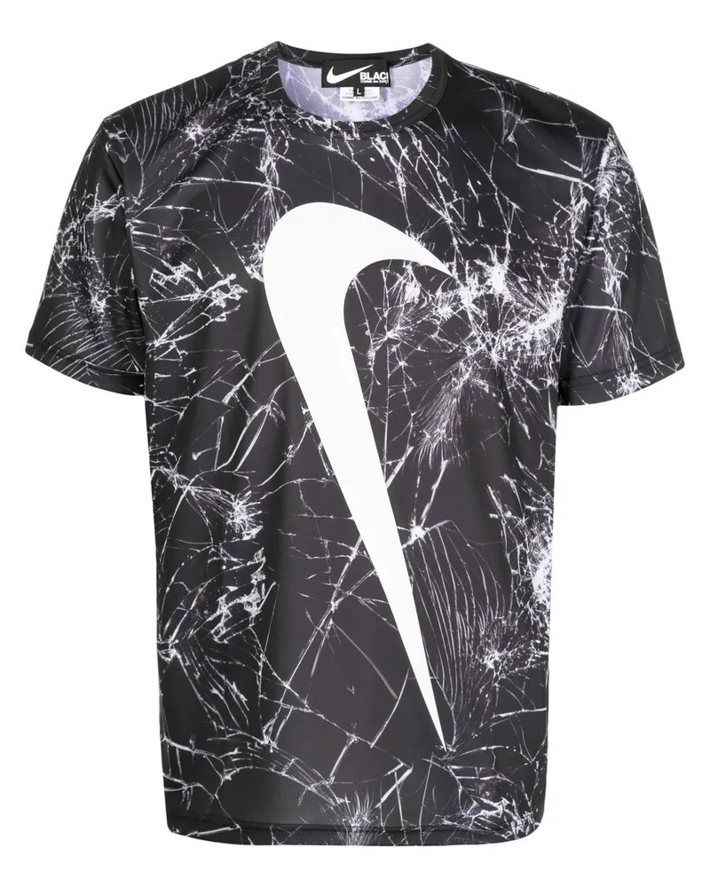 Comme des Garçons T-Shirt mit Swoosh-Print Schwarz