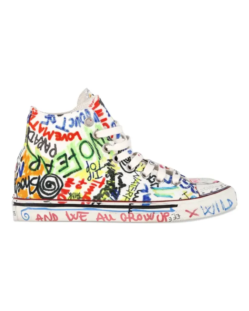 VETEMENTS graffiti-print high-top sneakers - Weiß Weiß