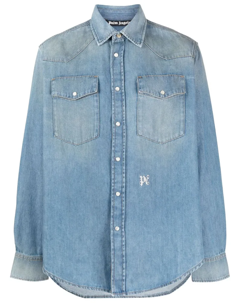 Palm Angels Jeanshemd mit Monogramm-Stickerei - Blau Blau