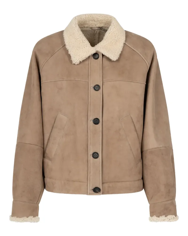 Brunello Cucinelli shearling-collar jacket - Nude Nude