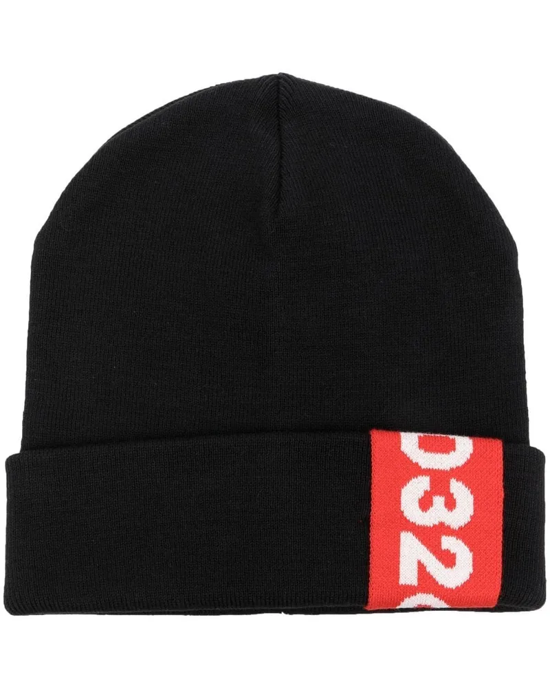 032c Jacquard-Mütze mit Logo Schwarz