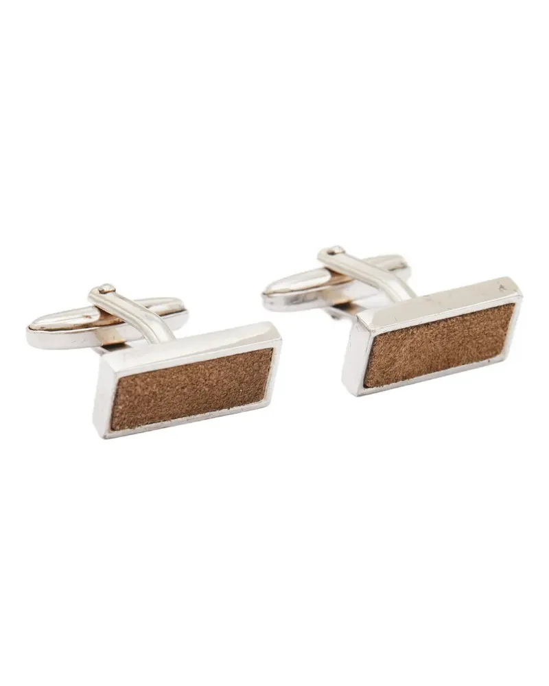 HUGO BOSS rectangular suede cufflinks - Silber Silber