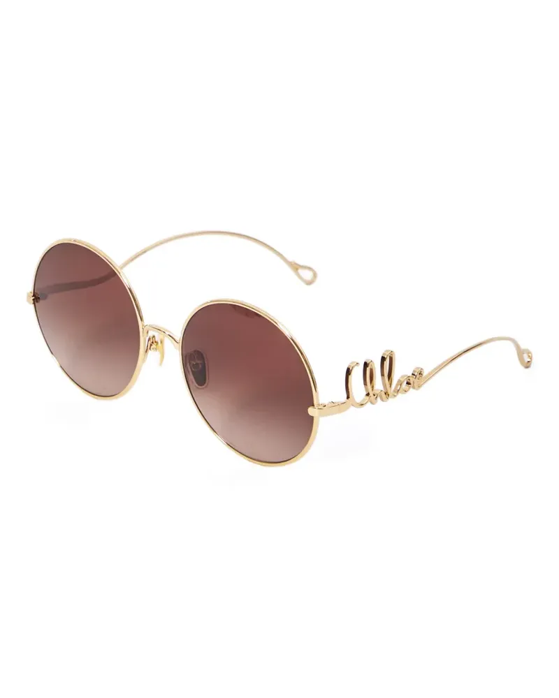 Chloé logo-plaque round-frame sunglasses - Gold Gold