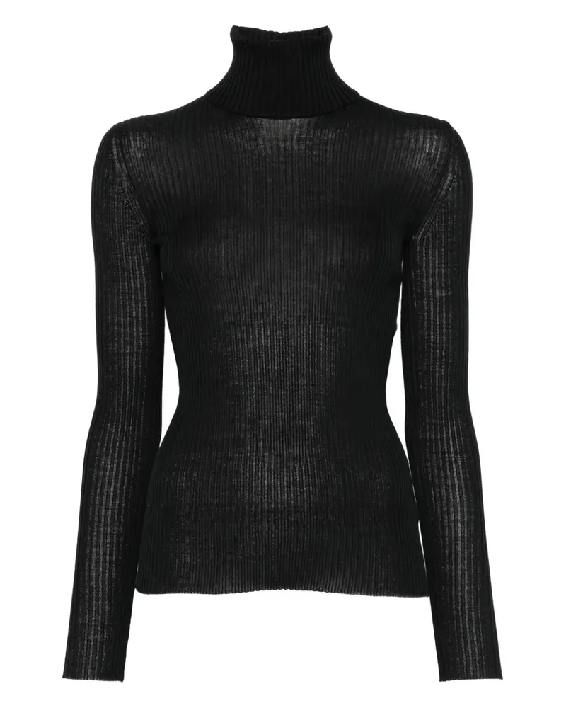 MRZ Gerippter Rollkragenpullover - Schwarz Schwarz