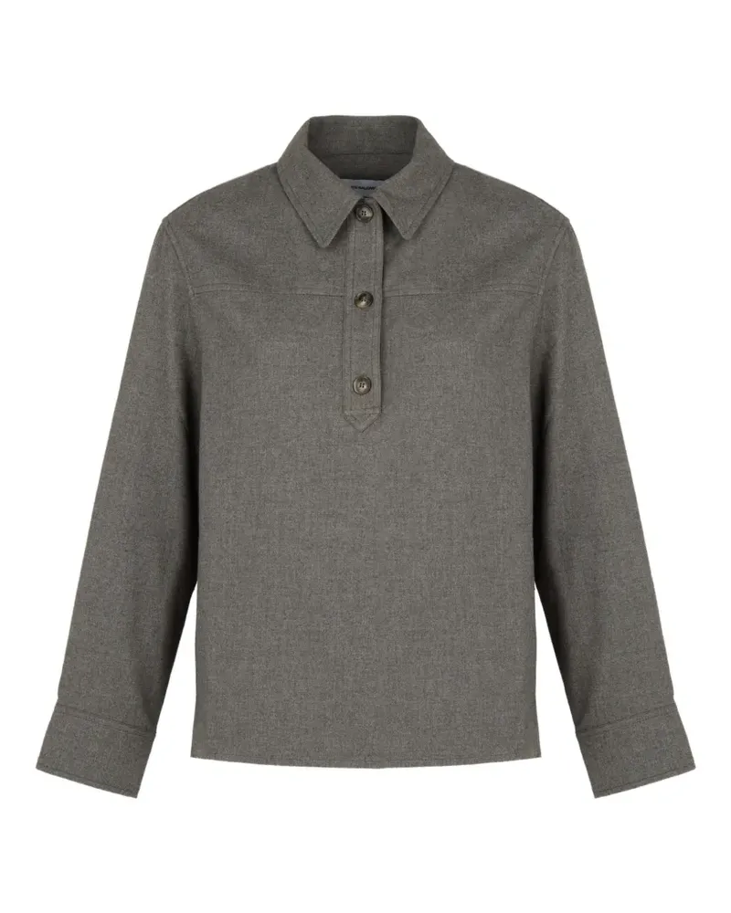 Yves Salomon button-placket long-sleeve polo top - Grau Grau