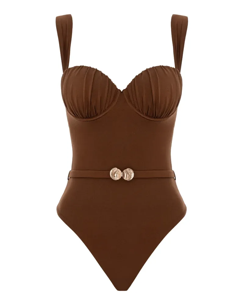 Noire Swimwear seashell-belt swimsuit - Braun Braun