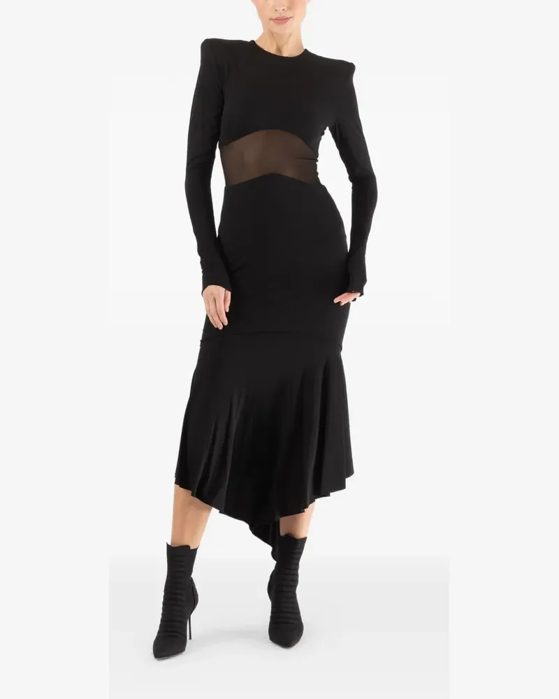 Alexandre Vauthier sheer panel ruffled midi dress - Schwarz Schwarz