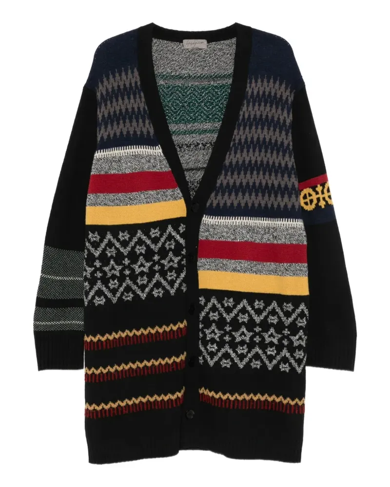 Yohji Yamamoto Cardigan aus Intarsienstrick im Patchwork-Look - Schwarz Schwarz